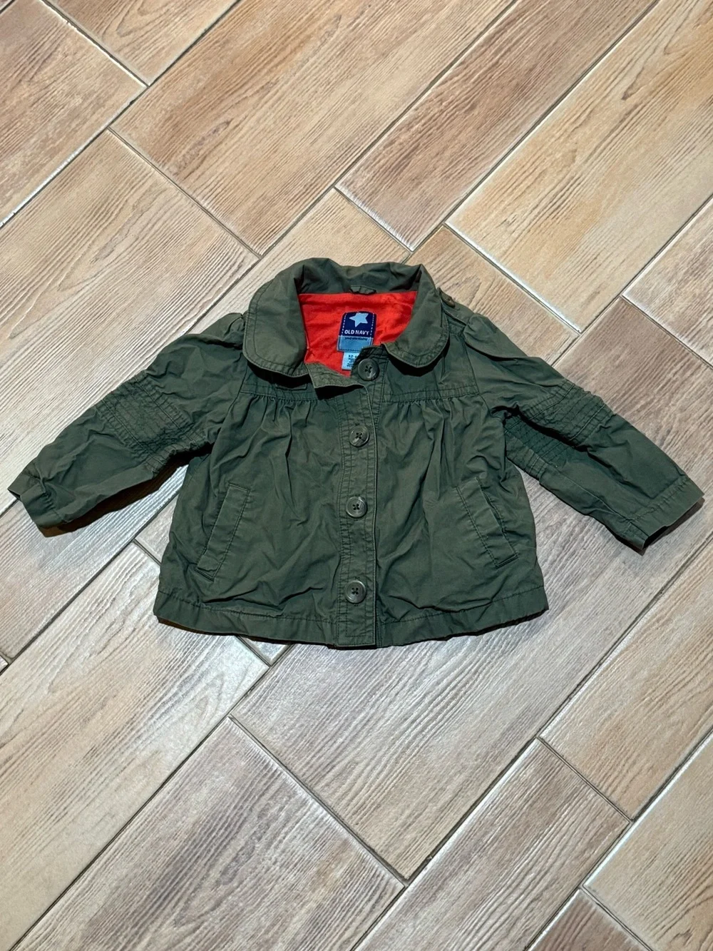Old Navy Olive Green Toddler Jacket with Bright Orange Lining